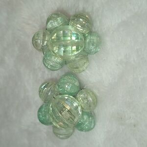 Vintage Stamped Japan Green Plastic Beads Cluster Clip On Earrings